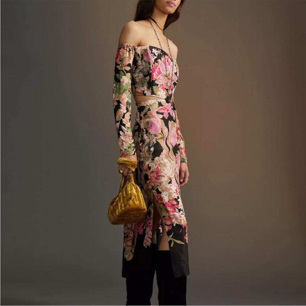 Anthropologie Two Piece off shoulder top and skirt set